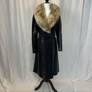 Vintage 70’s JENO DE PARIS leather and fox fur trench coat